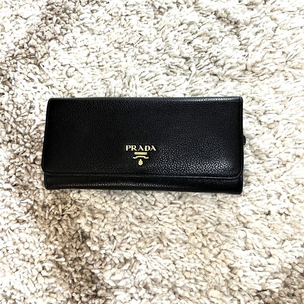 Prada Black Leather Long Wallet (Authentic, Calfskin)